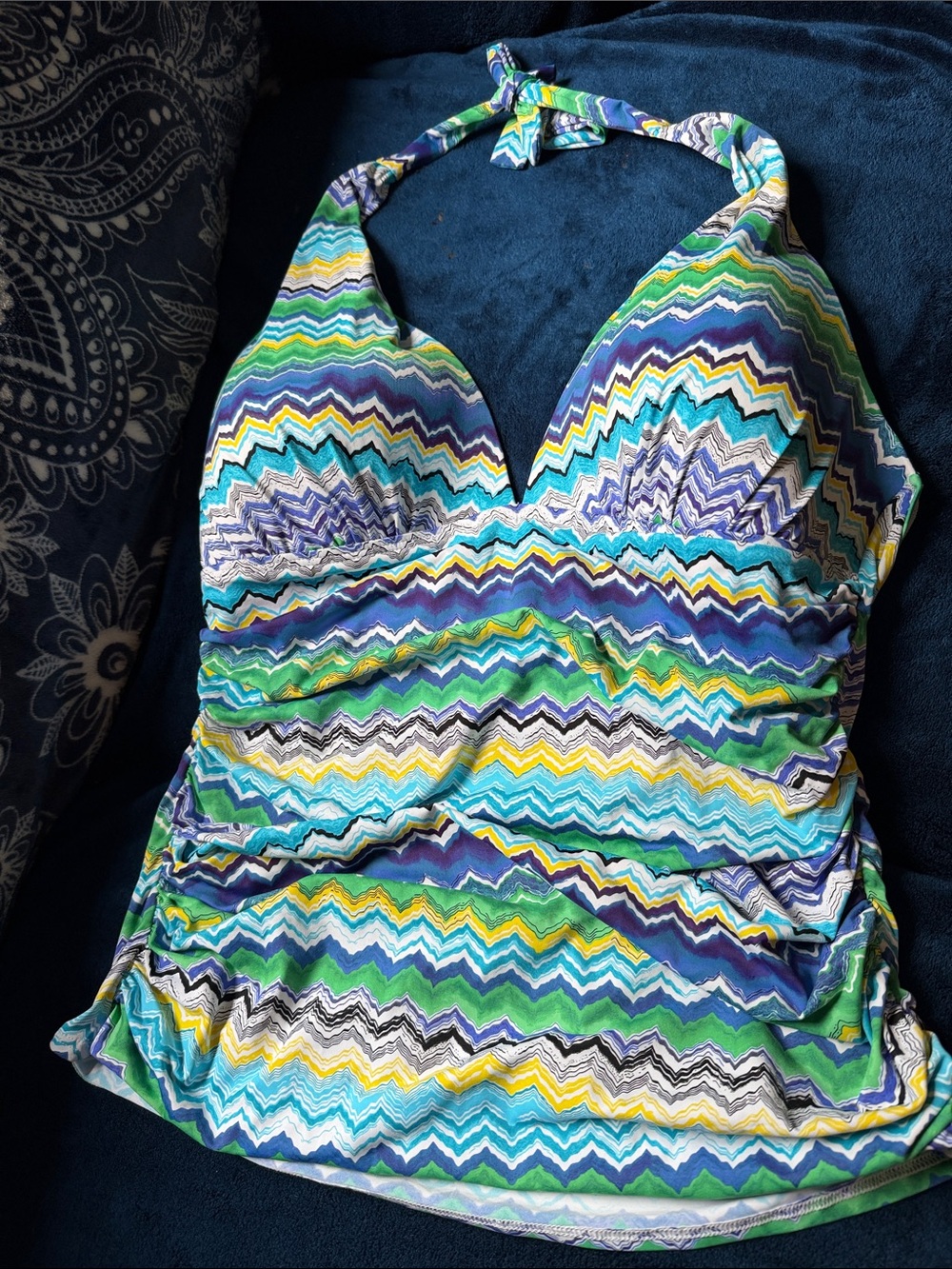 Vibrant Chevron Halter Tankini Top - Blue, Green, Yellow